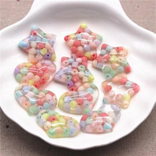 10pcs Resin Kawaii Colorful Beads Transparent Star/Heart Flatback Cabochons DIY Jewelry Craft Hair Clip Decoration Accessories