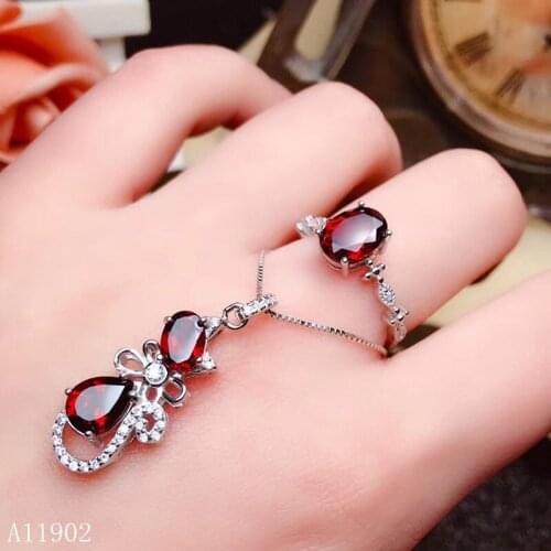 KJJEAXCMY boutique jewels 925 sterling silver inlaid natural gemstone garnet ladies ring pendant set support inspection