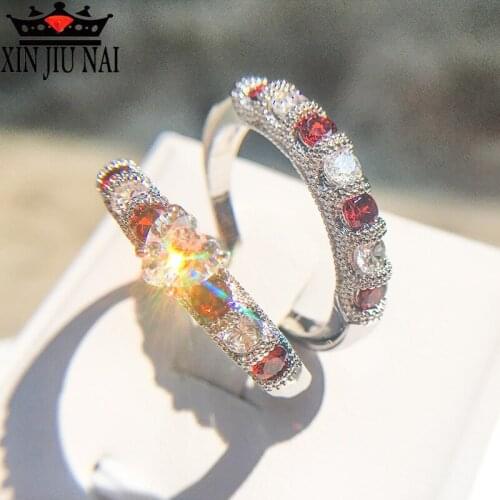 Cubic shine Zirconia Red Crystal CZ Rings Heart Jewelry Wholesale for Women Girls Gift Romantic Valentines Day Party Ring