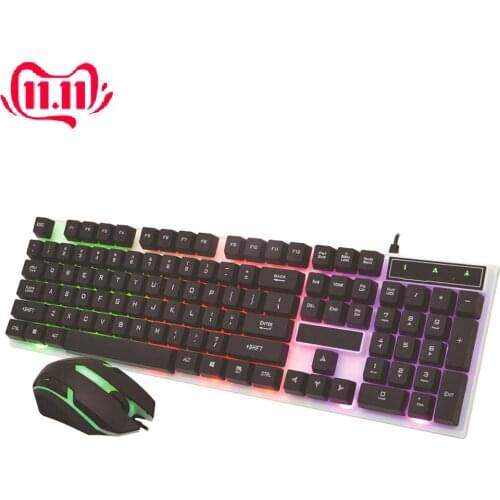 PC Computer Wired Keyboard and Mouse Set Kit For Desktop 104 Keys RGB Backlight Wired Gaming Keyboard And Mouse Combos