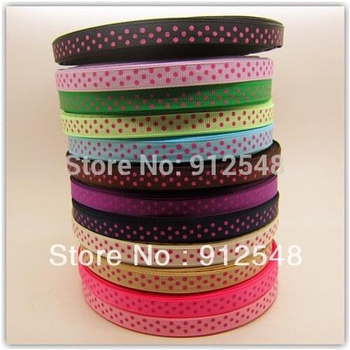 3/8" 10mm Grosgrain ribbon Polka Dots , DIY hairbow accessories,12 color mix,fsyd013