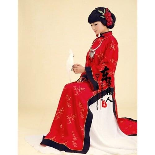 Zhi Hua Shan Qing Dynasty Red Maid Costume for Women Full Set ( gown + under skirt + necklace + hair piece )