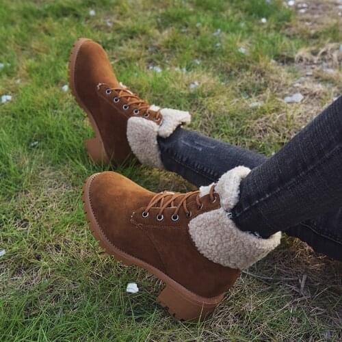 Hot sale 2020 New sexy warm Suede Flip Ankle Boot Female High Heels Female Fashion Plus Size 35-43 Womens lace-up cotton shoes