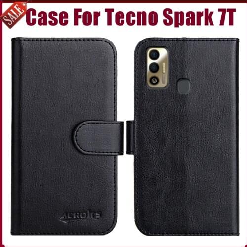Hot! Tecno Spark 7T Case 6.52" Fashion 6 Colors Flip Soft Leather Phone Wallet Cover For Tecno Spark 7T Case Card Solts