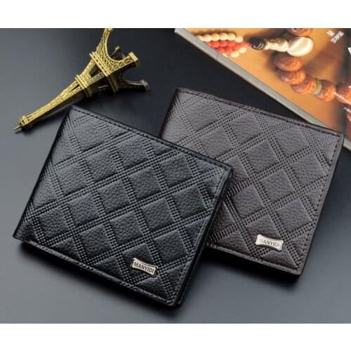 Men Slim Money Bags Embossed Plaid Short Wallets for Male Mini Multi Card Holder Small Coin Purse Soft Leather Pockets carteras