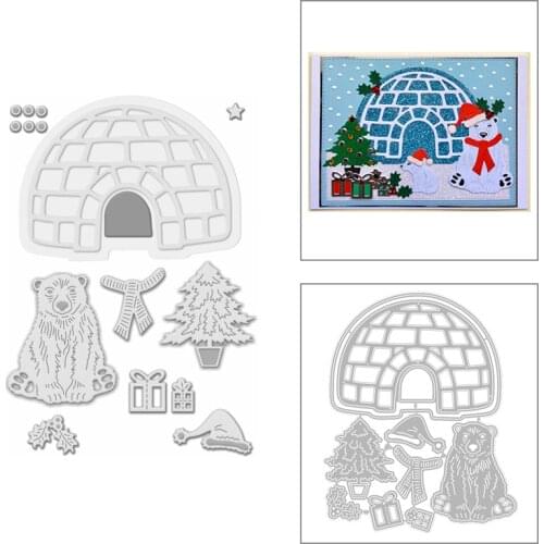 2020 New Christmas Animal Metal Cutting Dies Hat Polar Bear and Igloo Iris Die Scrapbooking For Craft Gift Card Making no Stamps