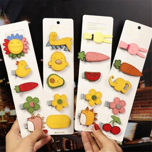 Korean Style New Items 2021 Childrens Hair Accessories Kawaii Cartoon Hair Clips Set Baby Girls Cute Flower Radish Avocado Duck