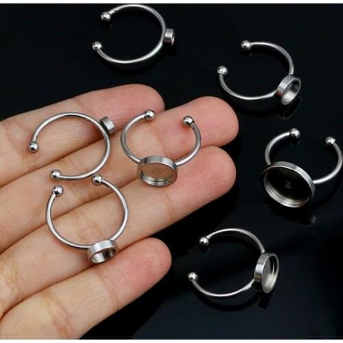 10pcs/lot stainless steel Adjustable Blank Ring Base Fit Dia 4/6/8/10/12mm Cabochons Cameo Settings Tray Diy Jewelry Making Ring