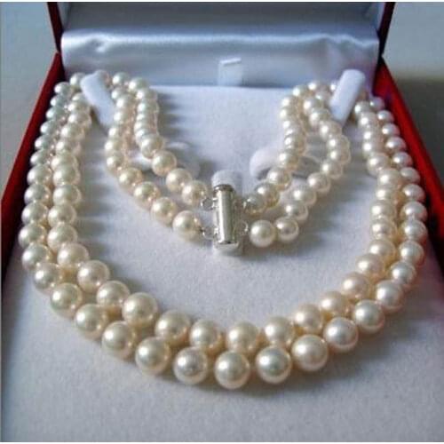Natural freshwater cultured pearl necklace 8-9 mm 2row AA 18 inches