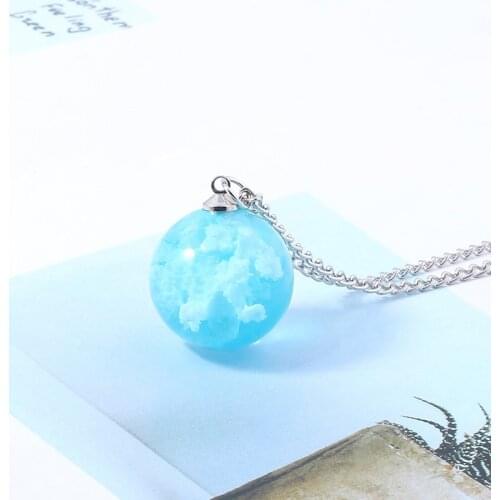 SG Transparent Resin Rould Ball Moon Pendant Necklace Women Blue Sky White Cloud Chain Necklace Fashion Jewelry Gifts for Girl