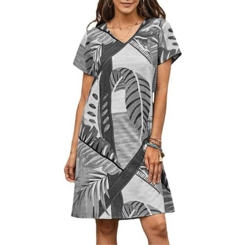 New Womens Print Loose Casual Short Sleeve Dress Holiday Party Sexy Cool V-Neck Dress Outdoor Vacation Travel Breathable Dress