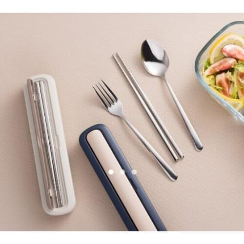 Portable stainless steel chopstick cutlery three-piece storage box J03