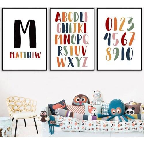 Baby Boy Custom Name Poster Letter Canvas Painting Alphabet Poster Number Nordic Baby Room Nursery Wall Art Print Pictures CH129