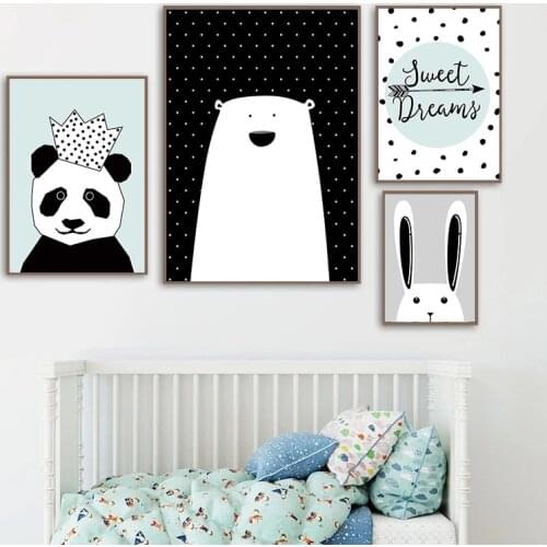 Simple Nordic Style Prints Cartoon Panda Poster Canvas Painting Art Star Pictures Baby Childrens Room Rabbit Home Decoration