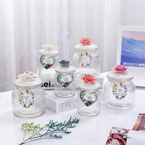 Nordic Net Red Ceramic Tracing Gold Flower Glass Sealed Jar Jewelry Box Creative Gift Kitchen Supplies Household Storage Jar