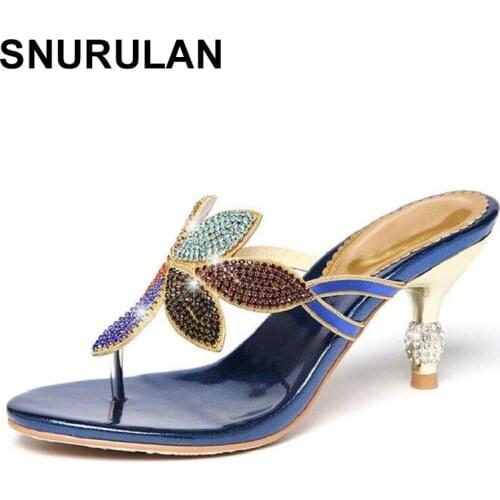 SNURULANFashion Women Sandals 2018 Summer Bling Brand Slipper Flat Casual Shoes Slip On Slides Beach Flip Flops Sandals Crystal