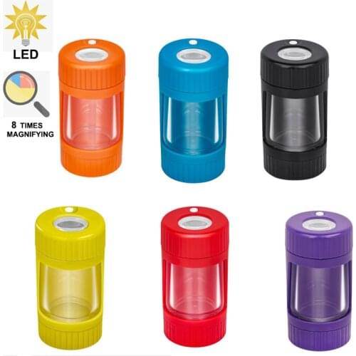 Magnification 3 In 1 LED Glass Jar Container with Grinder Pipe Stash Can Storage for Stock Tobacco Herb Weed Sealed Usage Gift