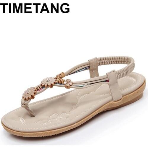 TIMETANG Beaded water drill New Bohemian Beaded Sandals Women Sandals Flat Shoes Large Size Shoes Woman Sandalias Large Size