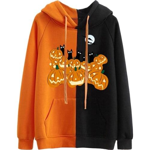 Men Black Orange Patchwork Hoodie Autumn New Mens Sweatshirt Halloween Funny Pumpkin Printed Hoodies Fashion Male Pullover Tops