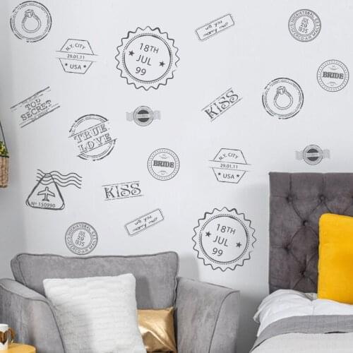 Solid Color Retro Stamps Wall Stickers Personalized Stickers Bedroom Living Room Decoration Self Adhesive Home Decals Murals