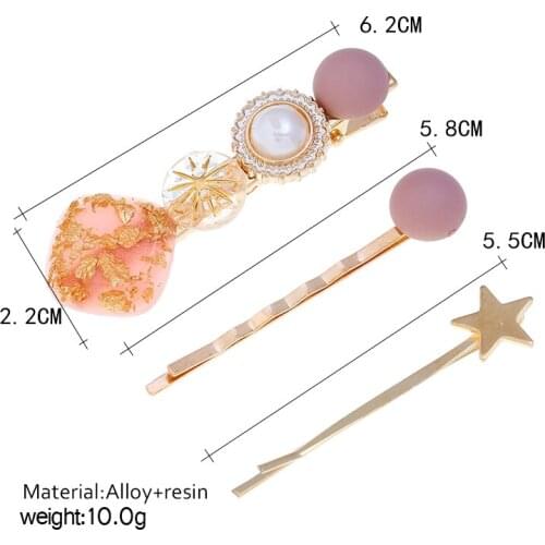 Pack of 3 personality hair clip for women with inlaid faux pearl/rhinestone /resin /opal design female side clip bangs clip