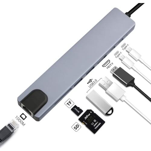 USB-C USB C Type-C to PD HDTV 4K RJ45 USB C 3.0/3.1 SD/TF Card Reader Adapter Type C HUB for MacBook/MacBook Pro Windows Type-C