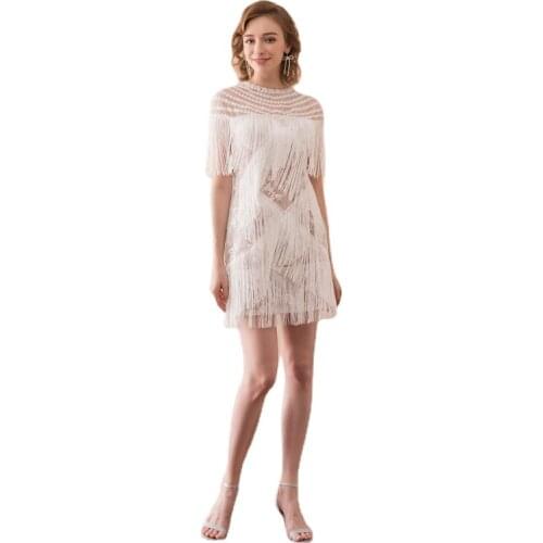 In Stock O-Neck Tassles Abendkleider Evening gown Formal dress women elegant Party Dress Vestido de noche robe de soiree 23609