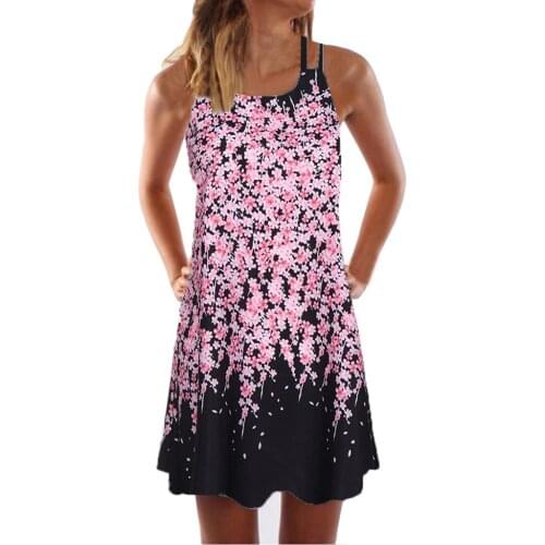 Vintage Boho Dress Women Summer Sexy Sleeveless Beach Floral Printed Short Mini Dress Summer Plus Size A-Line Dresses robe