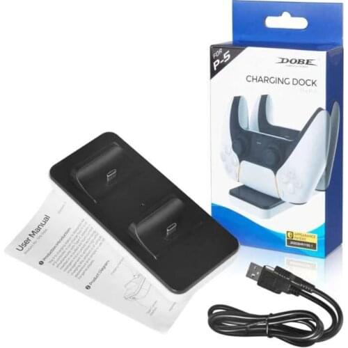 Dual Slot Gamepad Charger Station Stand Fast Charging Dock Base Power Supply & Type C Adapter for PS5 Wireless Game Controller