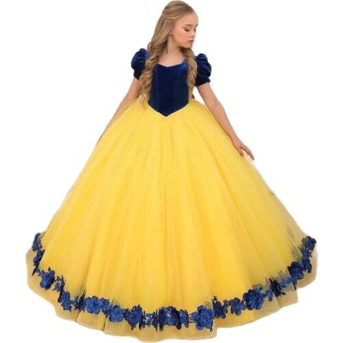 Yellow Flower Girl Dress Puffy Tulle First Communion Dress Short Sleeve Girl Birthday Party Dress Princess Dress