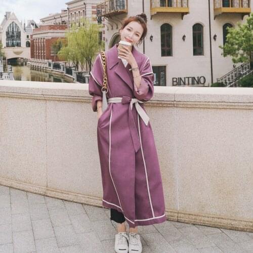 Womens Windbreaker 2021 New Spring Autumn Contrast Long Lapel Korean Loose Double-Breasted British Style Fashion Coat Female 7Q