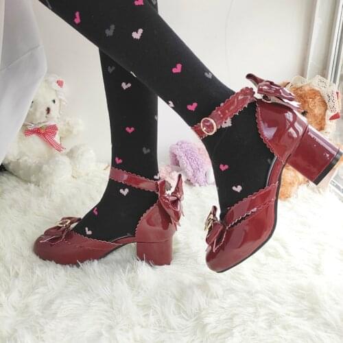 Mid Heel 5cm Sweet Girls Princess Female Cosplay Kawaii Tea Party Japanese Cute Bow Anime Lolita Shoes Harujuku Feminine Summer