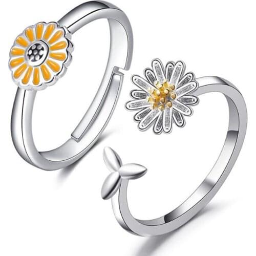 1 PC Simple Daisy Flower Rings for Women Female Sunflower Adjustable Opening Ring Engagement Wedding Bands Korean Style Jewelry