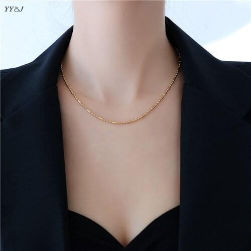 Bean beads gold choker necklaces for women stainless steel clavicle dainty necklace stackable basic naked chain jewelry 2021