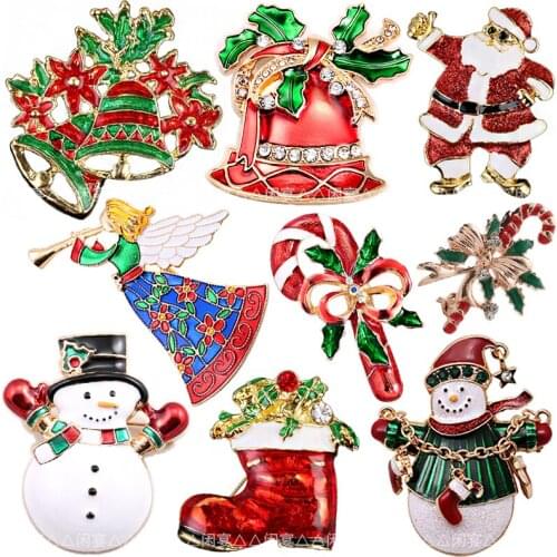 1pc New European and American retro Diy Brooch Vintage Enamel Christmas gift bell snowman Lapel Pins Badge for women New Year