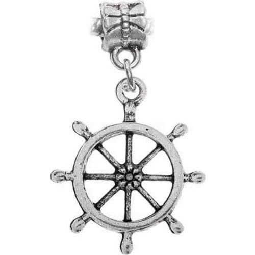 100pcs Zinc Alloy Ship Captains Wheel Nautical Boat Beach Charm Pendants Bead for European Bracelet 38mm x 23.5mm A12368