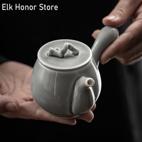 180ml Japanese Style Ice Grey Glaze Blackish Bamboo Pot Master Cups Handmade Side Handle Tea Kettle Tea Pot Kung Fu Tea Pot