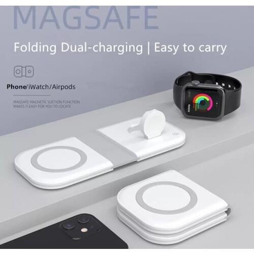 2 In 1 Folding Magnetic Wireless Charger Dock 15w Fast Charging Pad For iPhone 12 Pro Max/Mini MgaSafing Duo Charger For AirPods