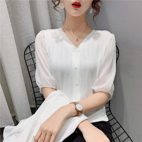 20175 make pure color v-neck splicing knitting cardigan 32 with short sleeves