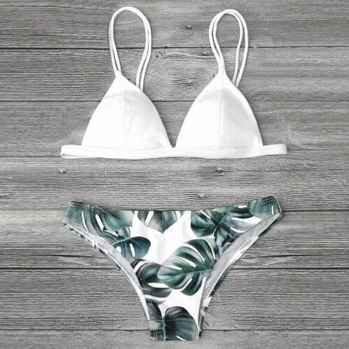 2021 Women Vintage Bikini Set British Style Swimwear Print Leaves Push Up Padded Bra Swimwear Women