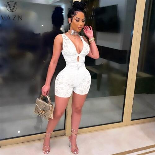 VAZN 2021 INS Europe And America Network Sexy Club Open Solid Young Tank Sleeve Joker Women Soft Skinny Playsuits