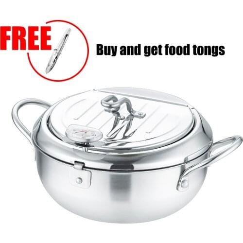 304 thick stainless steel tempura fryer household temperature control small fryer induction cooker flat-bottom frying pan hot