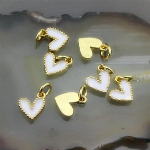7mm 30pcs/lot Heart shape enamel small pendant charm,white enamel plating pendant,handmade jewelry cheap component wholesale