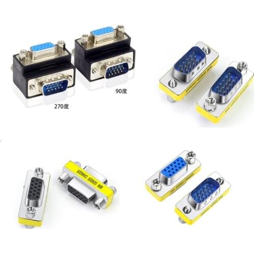 15 Pin VGA Adapter Male to female Plug 90 270 degrees Gender Changer Convertor for Laptop Computer Projectors HDTV