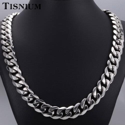 Curb Cuban Mens Necklace Chain Silver Color Stainless Steel Necklaces for Men Fashion Jewelry Attractive male Gift Hot-sale 15mm