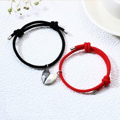 1Pair Magnetic Heart Shape Bracelets for Women Men Gothic Punk Style Paired Jewelry Wedding Lovers Couples Valentines Day Gift