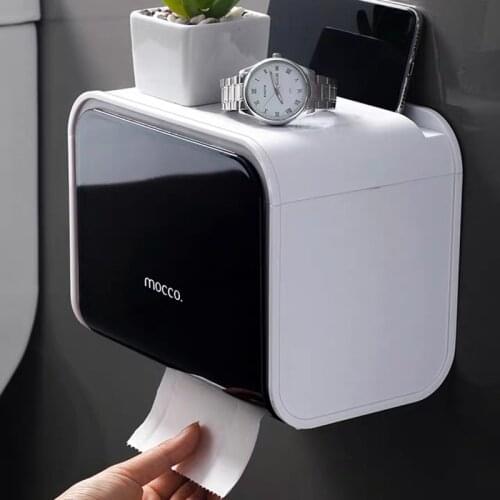 GURET Punch Free Toilet Paper Holder Waterproof Tissue Box Wall Mounted Bathroom Roll Tray Storage Box Home Bathroom Accessories