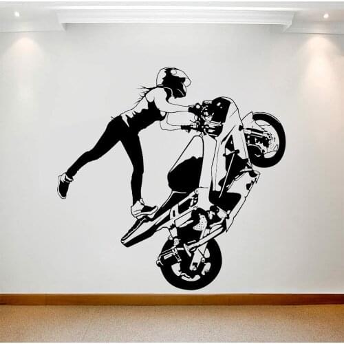 Girl Race Motorcycle Racing Sticker Vehicle Poster Vinyl Wall Home Decor Mural Sticker Teen Room Autobike Racing Decal C372
