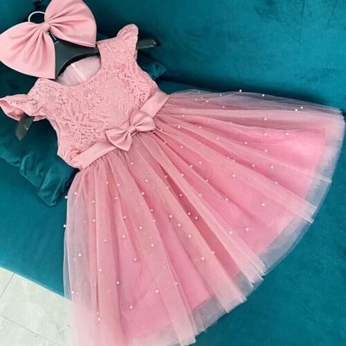 Girl pure cotton casual Beaded Lace Dress Girls' baby dress fashion new girl baby birthday one year party dinner dress vestidos