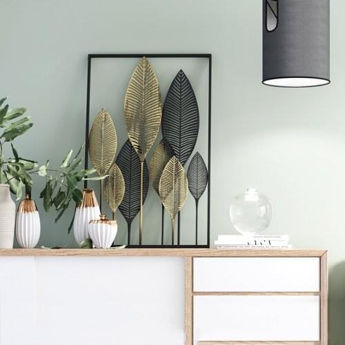 European Wrought Iron Leaf Wall Hanging Decoration Crafts Home Livingroom Sofa TV Background Wall Sticker Metal Mural Ornaments